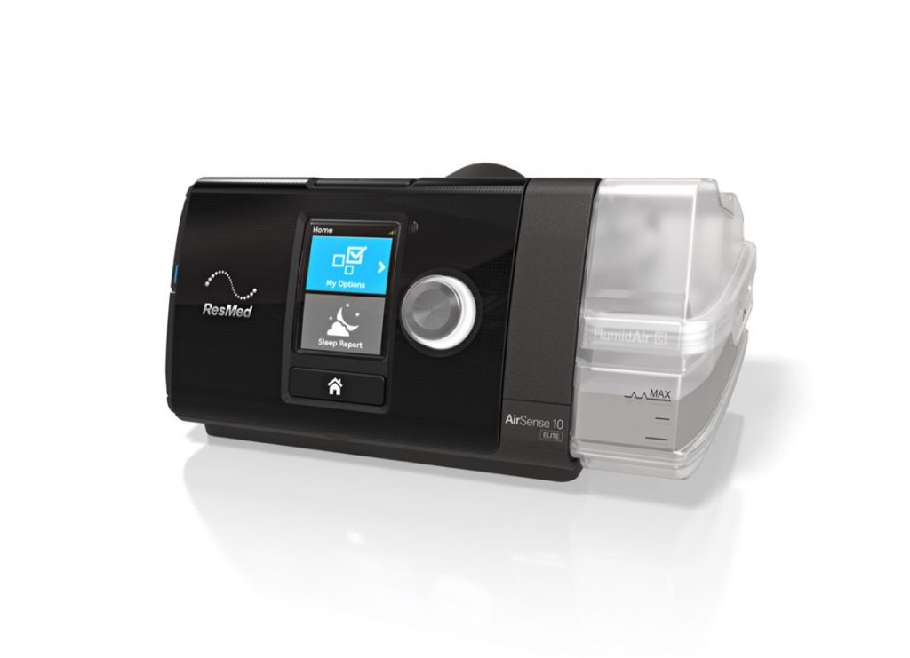 Photo of the AirSense 10 CPAP machine from the side view.