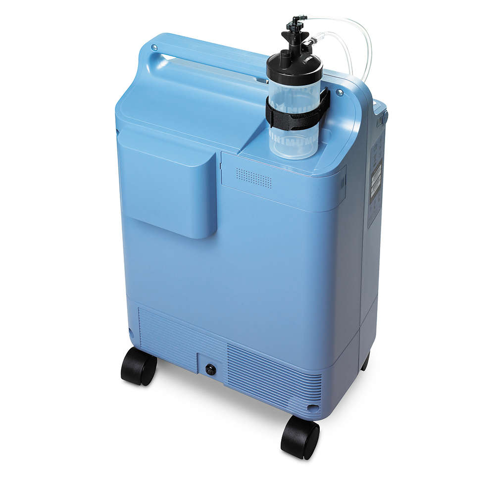 Photo of the EverFlo Q Stationary Oxygen Concentrator from the back view on a white background.