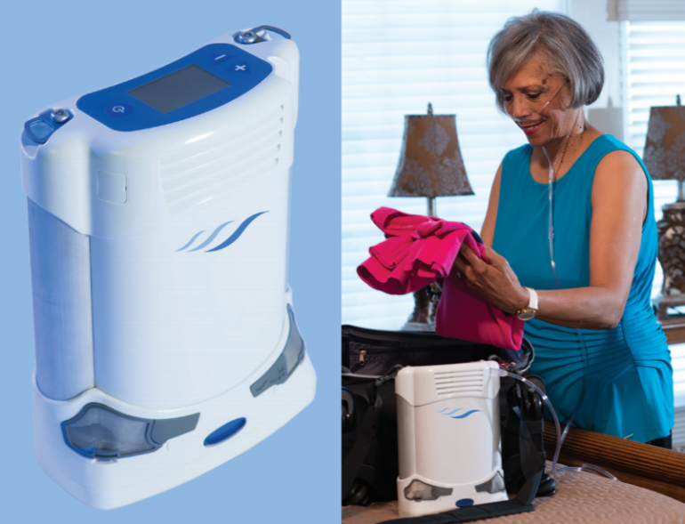 Photo of the FreeStyle Comfort and a photo of the woman using it side by side.