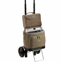Photo of the SimplyGo Portable Oxygen Concentrator in a bag and cart. thumbnail